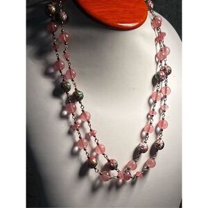 MCM Murano Wedding Cake Pink Glass Bead Necklace Vtg Designer Women’s Jewelry